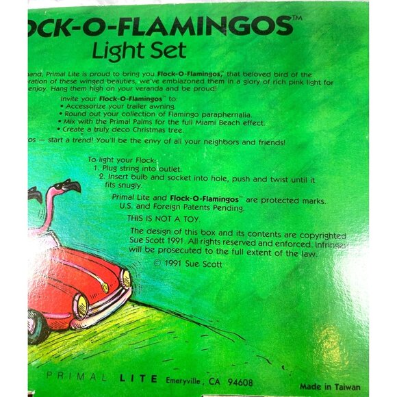 Vintage Flock-O-Flamingos String Light Set 10 Flamingo Lights With Original Box - Picture 14 of 15